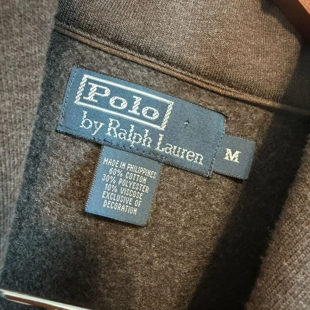Polo Ralph Lauren Shawl Collar Sweatshirt Mens Medium Brown Suede Elbow Patches
